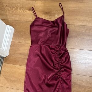 Elegant Burgundy Ruched Dress